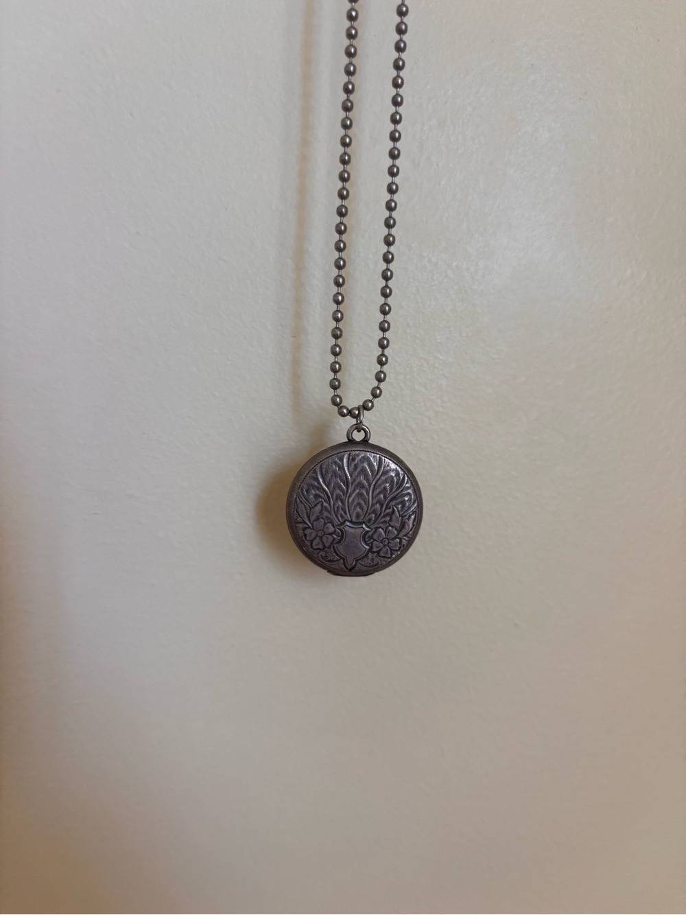 Intricate Floral Engraved Round Locket Necklace antique finish Silver Long